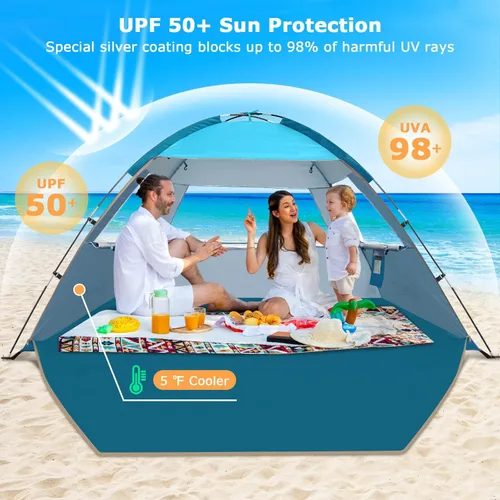 Vista 3 de COMMOUDS Carpa de Playa con Sombra Solar para 3/4-5/6-7/8-10 Personas, Refugio Solar de Playa con Toldo UPF 50+, Liviana, Fácil de Instalar