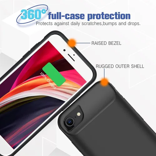 Vista 5 de Funda de batería para iPhone 8/7/6s/6/SE 2020 (2ª generación), 6500 mAh, cargador portátil, batería recargable, funda de carga compatible con iPhone