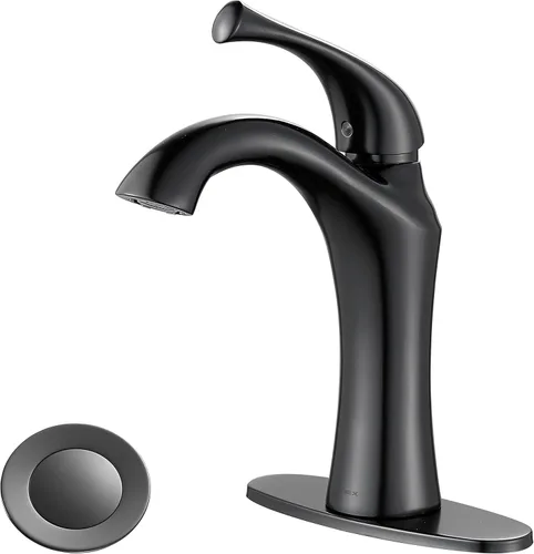 Grifo de baño, grifo de lavabo de una sola manija, grifo de fregadero de baño de 1 o 3 agujeros con placa de drenaje emergente, color negro mate