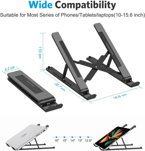 Vista 4 de Soporte Portátil para Laptop, Soporte para Laptop OMOTON para Escritorio Ergonómico de 7 Niveles con Ángulos Ajustables, Soporte Elevador de ABS