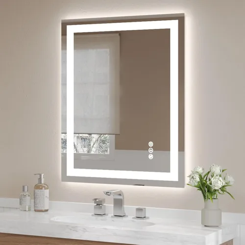 Vista 15 de USHOWER Espejo de baño LED de 20x28 pulgadas de vidrio templado - Espejo iluminado con luz LED retroiluminada sin marco para tocador de baño