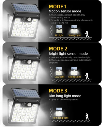 Vista 8 de Luces solares impermeables IP65 para exteriores, 3 modos de luces solares con sensor de movimiento, luz solar LED para escaleras al aire libre