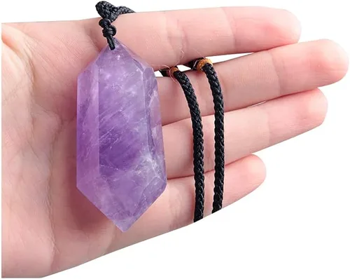 Acxico 1 pcs Natural Púrpura Amatista Cuarzo Cristal Colgante Curación DT Piedra Preciosa Varita Reiki, Piedra