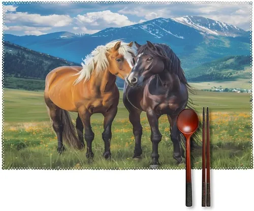 Playful Horses in The Valley Placemats Set of 6 Resistant Table Mats Washable Place Mats for Dinner Party Table Decoration
