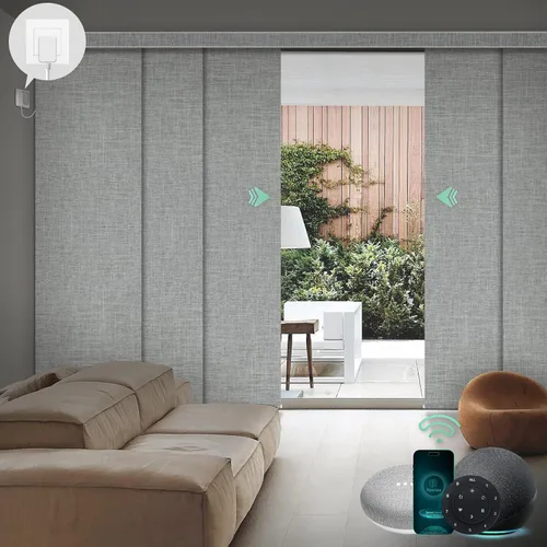 Vista 27 de Yoolax Persianas deslizantes inteligentes XL personalizadas, panel motorizado compatible con Alexa, vertical opaco para vidrio, patio, puertas