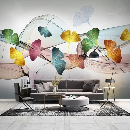 Vista 25 de Mural de pared de flores abstractas, arte moderno, papel tapiz autoadhesivo extraíble grande, para sala de estar, decoración de pared de sala