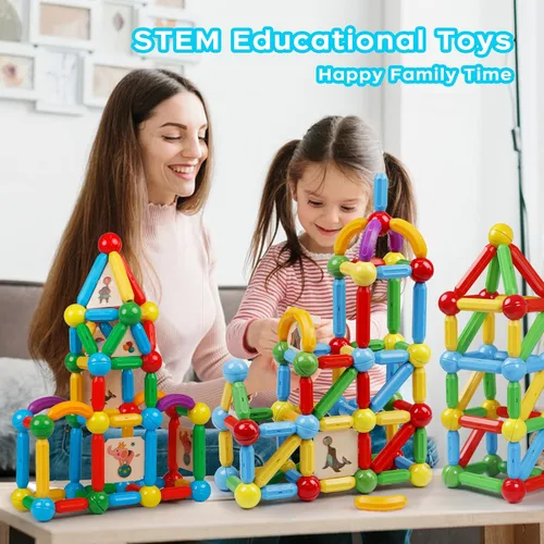 Vista 4 de TOKBLOK Bloques de construcción magnéticos para niños y niñas, 132 piezas de palos y bolas magnéticas creativos, juguetes de construcción STEM