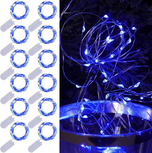 Vista 15 de WATERGLIDE Paquete de 12 luces de hadas que funcionan con pilas (incluidas), 20 miniluces LED de 7 pies, luces impermeables de alambre plateado