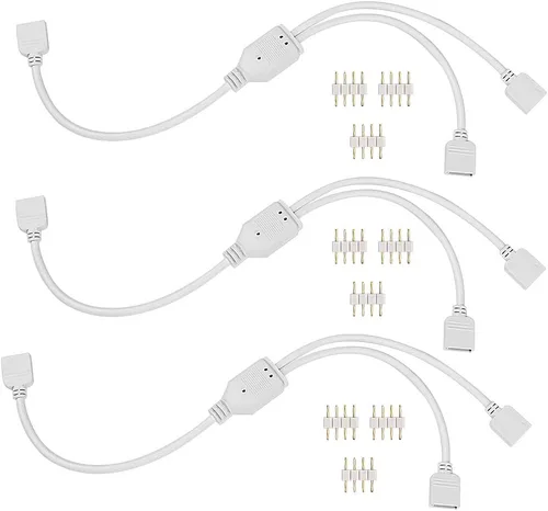 Conector divisor de tira LED, 4 pines, 1 a 2 cables, divisor en Y para tira de luz LED RGB 5050 3528, con 9 conectores macho de 4 pines (paquete de