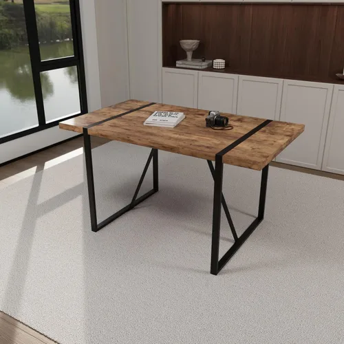 Vista 7 de 55" Dark Wood Dining Table and Dining Chair 4 Set, Wooden Kitchen Dining Table Set, Rectangular Metal Base, Dining Table and Suede Chair