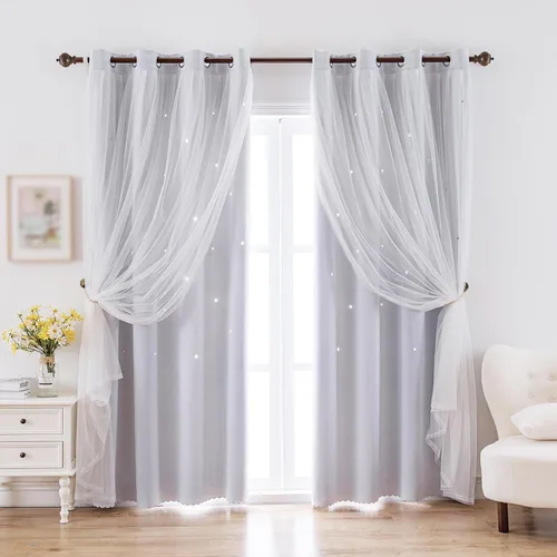 Vista 13 de indistar Cortinas opacas con corte de estrellas para ventana de dormitorio de niña, cortinas de oscurecimiento de habitación y cortinas