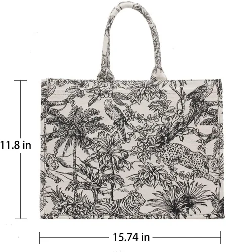 Vista 2 de Bolso de compras de moda de garabato exquisito retro bordado de flores de algodón de lino de gran capacidad