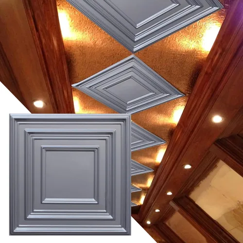 Vista 8 de Dundee Deco Pegamento cuadrado tradicional de cobre para colocar o colocar, panel de techo decorativo 3D de PVC, 2 pies x 2 pies