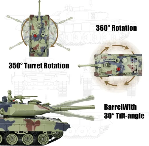 Vista 7 de KAIM Tanque RC 1/24, tanque de control remoto para niños con humo, luces y sonidos, modelo de ejército Ger Leopard II de 2.4 GHz, juguetes militares