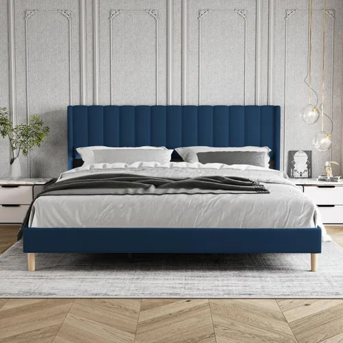 Vista 51 de Zoophyter Base de cama tapizada tamaño King con cabecero, listones de madera fuertes, no necesita somier, fácil montaje, terciopelo beige