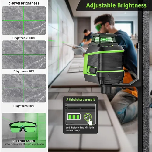 Vista 3 de Huepar Nivel Láser de 360° con Trípode de 60 Pulgadas, 82-165 Pies Nivel Láser Autonivelante con Modo de Pulso, 3 Niveles de Brillo Batería
