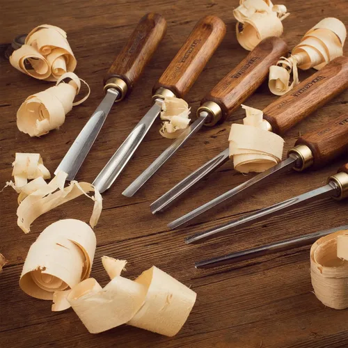 Vista 8 de Juego de cinceles de herramientas de tallado de madera para carpintería de 12 piezas con caja de madera, cuchillas de acero CR-V 60 afiladas