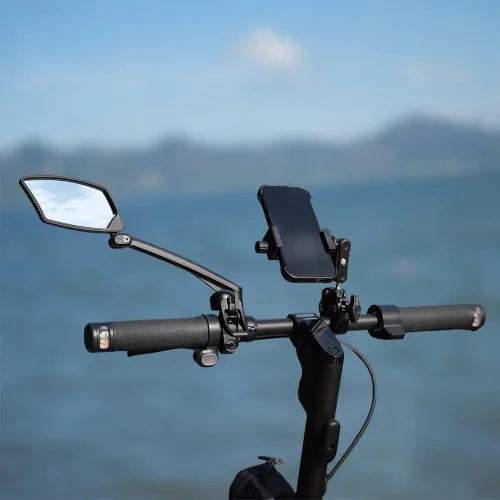 Vista 5 de BriskMore Espejo de bicicleta para manillar - Cristal HD transparente, espejo ajustable y plegable de 360° para una conducción segura, gran angular