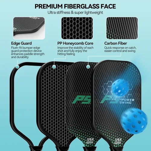Vista 3 de Pickleball Paddles Set of 2 - USAPA Approved Fiberglass Pickleball Paddles Set with 2 with SRT Pro Polymer Honeycomb Core, 4 High-Performance