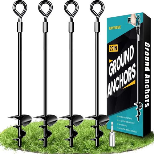 Vista 7 de Anclajes de Tierra, Anclajes para Columpios de Servicio Pesado, Anclaje de Tierra en Espiral para Trampolín, Camping, Cobertizo, Toldos, Anclaje