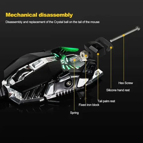 Vista 7 de Diyeeni Gaming Mouse, 8key Ergonomic Mouse, Cool 4color Synchronized Breathing, 1000-1500-2000-2500 Freely Adjustable DPI (USB)
