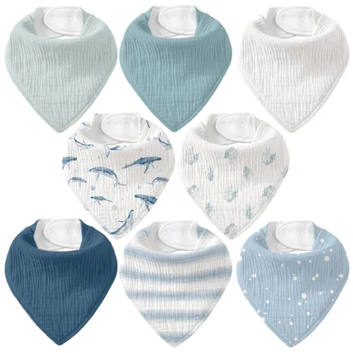 Vista 10 de Baberos de muselina para bebé 8 unidades, Babero tipo bandana para babeo y dentición, Algodón suave y absorbente para niñas y niños BC