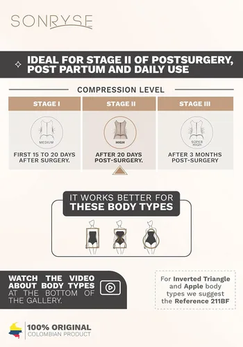 Vista 3 de Sonryse Fajas Colombianas Postparto Reductoras Moldeadoras Levanta Cola Post Cirugía Prenda de Compresión para Mujer