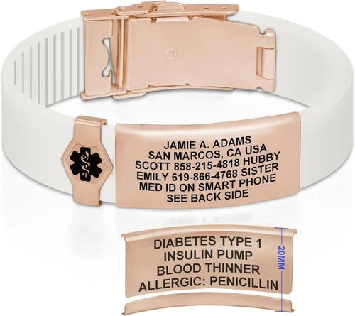 Vista 83 de Divoti Pulsera de identificación de alerta médica grabada personalizada, grabado láser de doble cara (hasta 9 líneas), pulsera de silicona ajustable