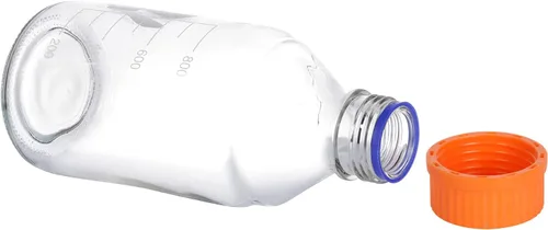 Vista 7 de Moonetto Botella de vidrio redonda de una pieza de 2 litros con tapa naranja de polipropileno GL45 (67.6 fl oz)