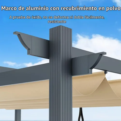 Vista 6 de Tangkula Pérgola de 10 x 12 pies, pérgola de aluminio resistente para exteriores con toldo retráctil, pabellón de refugio de patio extragrande Marrón