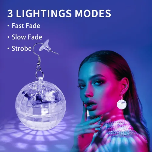 Vista 8 de RAHAN LED Earrings Disco Ball 16 Colors Light,Rechargeable Light Projecting Light up Earrings for Women Dance Party Halloween Costume Accessories