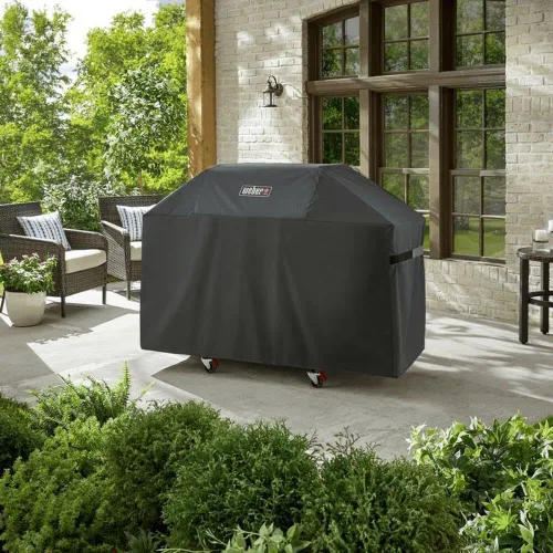 Vista 2 de Cubierta de parrilla al aire libre Weber Premium, resistente al agua, compatible con parrillas de gas Weber Genesis serie 300, negra