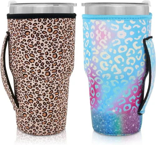 Vista 9 de Mangas aisladas de neopreno con asa para vasos de 30 a 32 onzas, funda reutilizable para tazas de café helado para tazas de café XL de 38-42 onzas