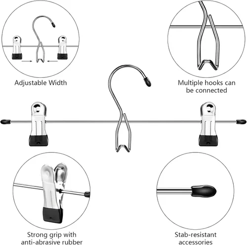 Vista 3 de 12 piezas de suministros de dormitorio universitario decoración falda pantalones perchas con clips resistente clip ahorro de espacio apilable añadir