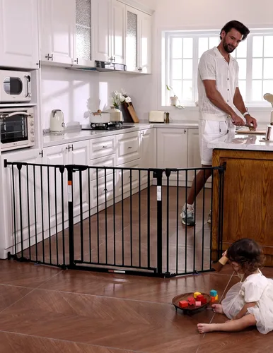 Babelio Puerta de bebé extra ancha de 72 pulgadas, valla de perro de 30 pulgadas de alto con cierre automático para escaleras, puertas de cocina,