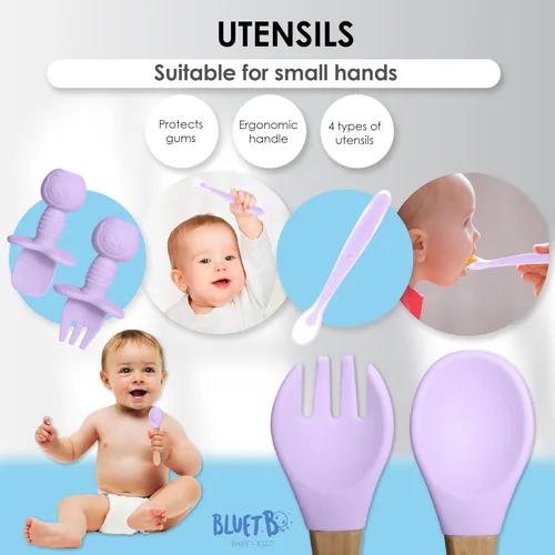 Vista 4 de Bluet B - Set de alimentación de bebé de silicona con chupete - Suministros de destete LED para bebés - Cucharas para bebés, cuenco de succión