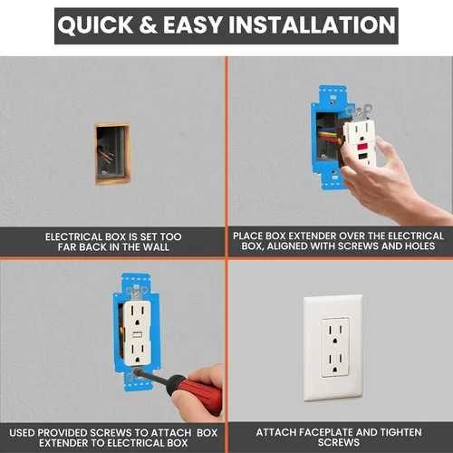 Vista 3 de BWP Paquete de 1 Extensor de Caja de Toma Eléctrica de 1 Banda - Extensor de Caja Eléctrica con 2 Tornillos - Extensor de Caja de Toma de Banda Única