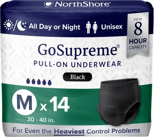 Vista 47 de NorthShore GoSupreme - Ropa interior para incontinencia nocturna, estilo pullup de 8 horas, pequeña, bolsa de 14 unidades, negro, 22-32 pulgadas