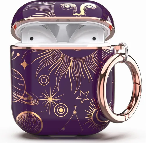 Vista 20 de TATOFY Funda rígida para AirPods 1 y 2, elegante y bonitos patrones de flores, funda protectora rígida con llavero de clip