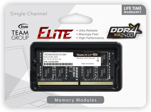 Vista 4 de TEAMGROUP Elite 8 GB DDR4 2400 MHz PC4-19200 CL16 sin búfer ECC 12 V SODIMM 260 pines portátil RAM - TED48G2400C16-S01