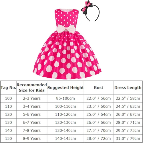 Vista 8 de IBTOM CASTLE - Disfraz de princesa de lunares para bebé, para cumpleaños, fiesta de disfraces, cosplay, ropa de baile, con orejas de ratón