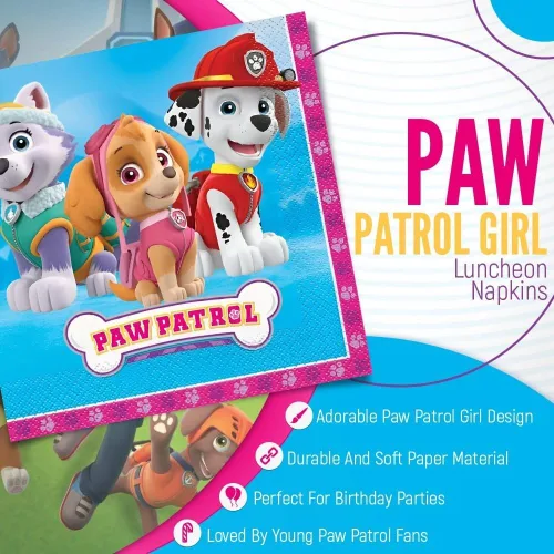 Vista 5 de Artículos para fiesta de cumpleaños Paw Patrol, servilletas, niña, Rosado