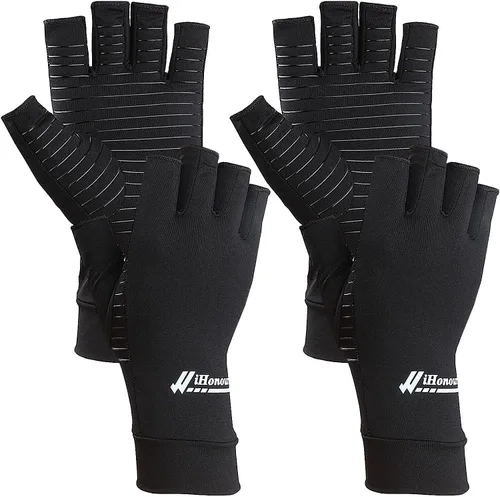 2 pares de guantes de cobre para artritis, alivio del dolor, artrosis reumatoide, túnel carpiano, guantes de cobre sin dedos para escribir, trabajo