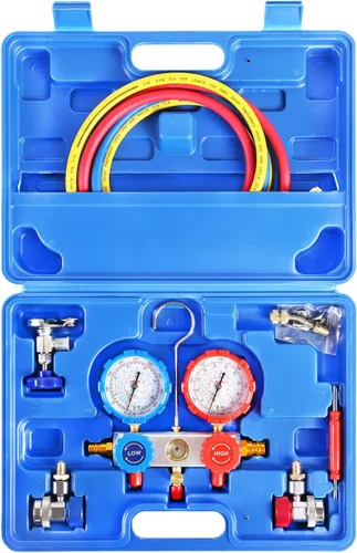 Vista 10 de JIFETOR Juego de manómetros de colector de CA de 3 vías, herramienta de carga de refrigerante de diagnóstico HVAC para refrigerante R134A R404A