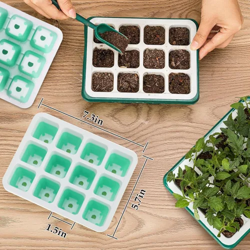 Vista 5 de Bandeja de inicio de semillas, kit de inicio de semillas reutilizable, bandejas de silicona para iniciar semillas de plantas, bandejas de inicio