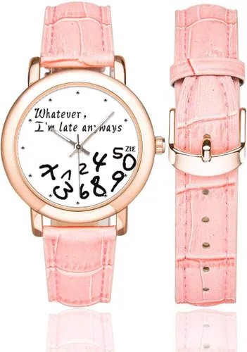 Vista 2 de InterestPrint Funny Quotes - Reloj de pulsera para mujer, chapado en oro rosa, correa de cuero rosa