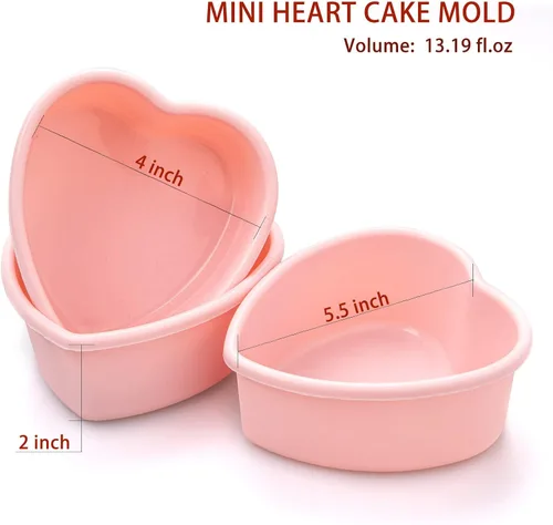 Vista 4 de Mini molde de silicona de 4 pulgadas para tartas de corazón, paquete de 2 moldes antiadherentes para el día de San Valentín, aniversario