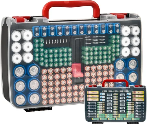 Caja organizadora de baterías con probador, paquete variado de 269 baterías de doble cara, soporta pilas AA AAA 4A C D de 9 V y 3 V de litio LR44