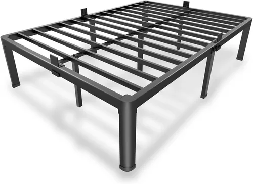 Vista 19 de MAF Marco de cama de plataforma de metal de tamaño completo de 4 pulgadas con patas de esquina redondas, soporte de listones de acero resistente
