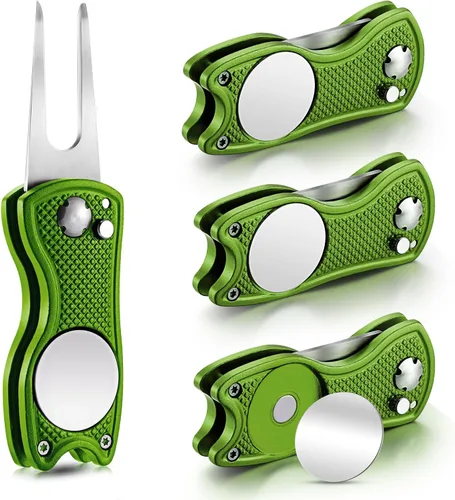 Vista 14 de Skylety 4 piezas herramienta de reparación de divot de golf plegable de metal con botón emergente magnético, marcador de bolas de acero inoxidable